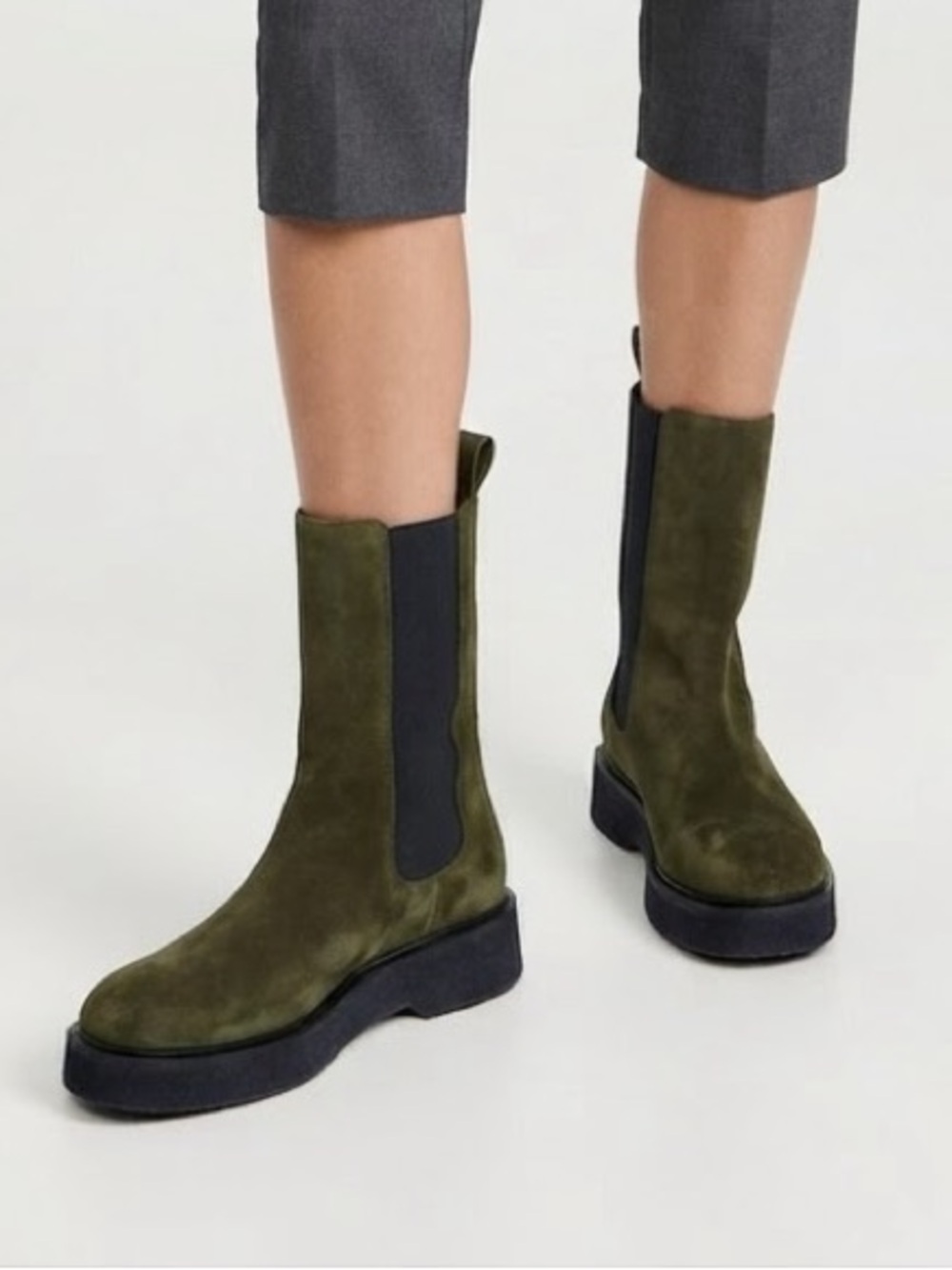 STAUD Palamino Olive Green Suede Chelsea Boots Size 8 US 38 EUR